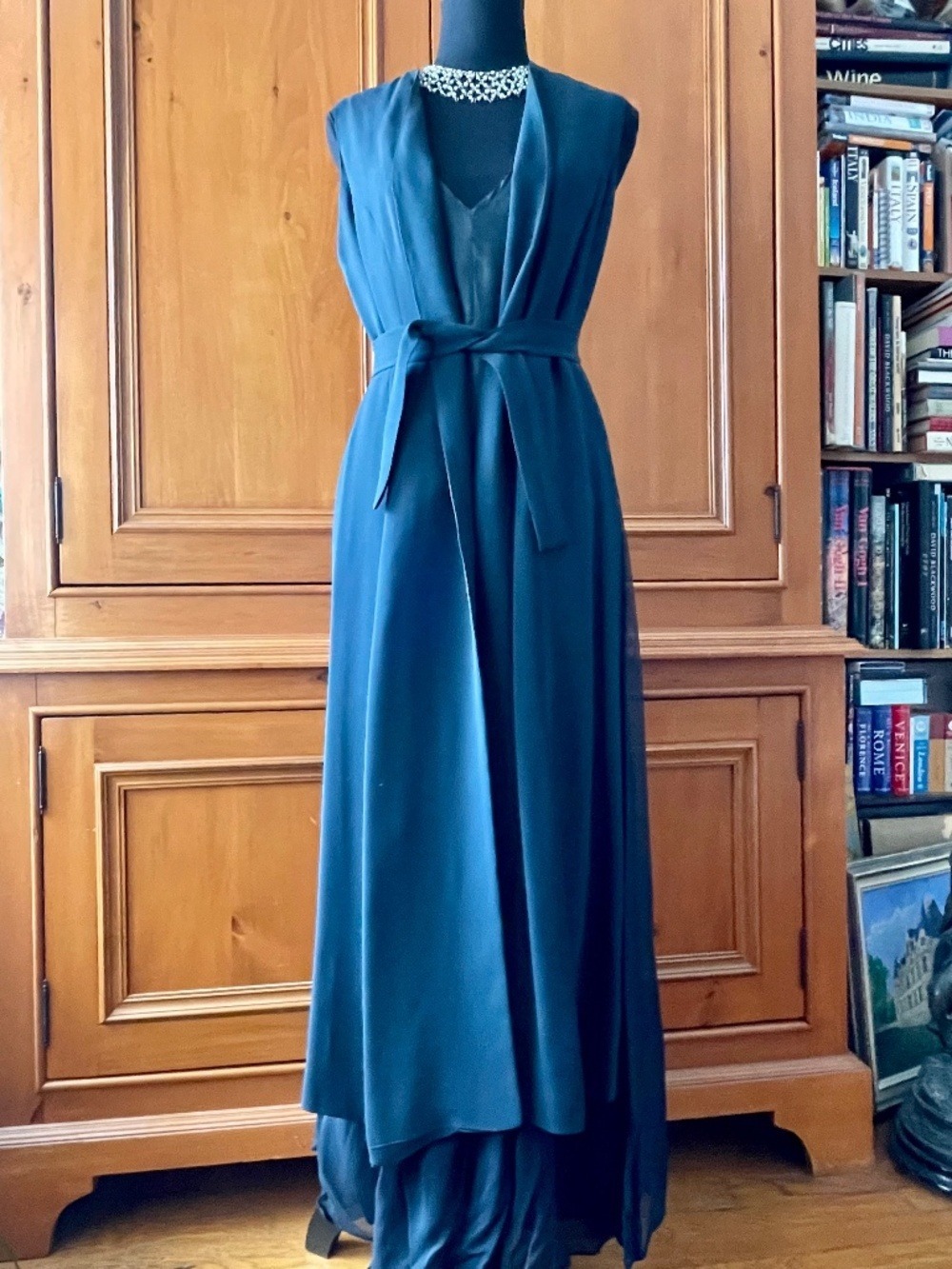 Morgane Le Fay Draped Evening Gown in Deep Teal/Slate in S - ARCHIVAL PIECE